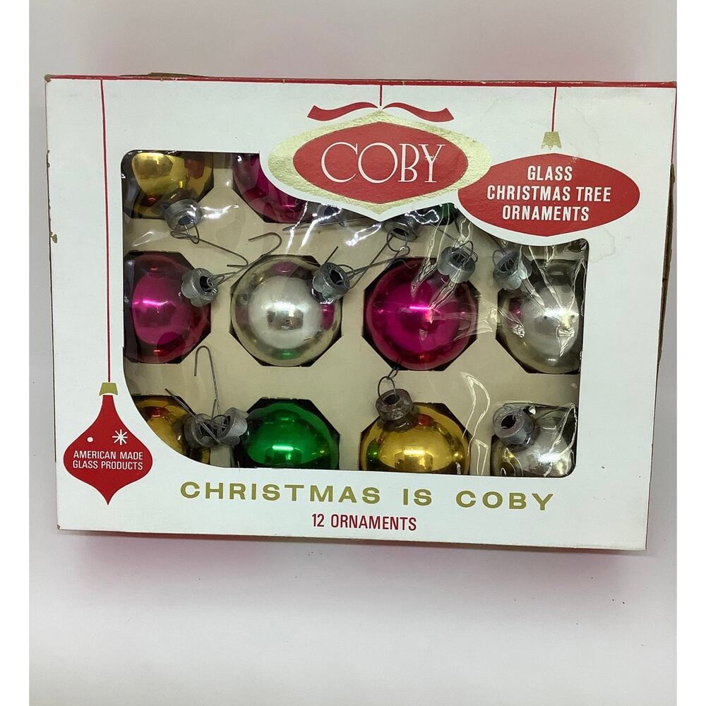 Vintage Coby glass christmas ornaments multi color 12 units